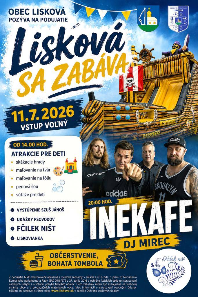 Obec Lisková pozýva na podujatie Lisková sa zabáva dňa 11.7.2026 - futbalové ihrisko