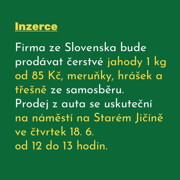 Prodej jahod, meruněk, třešní a hrášku ze samosběru