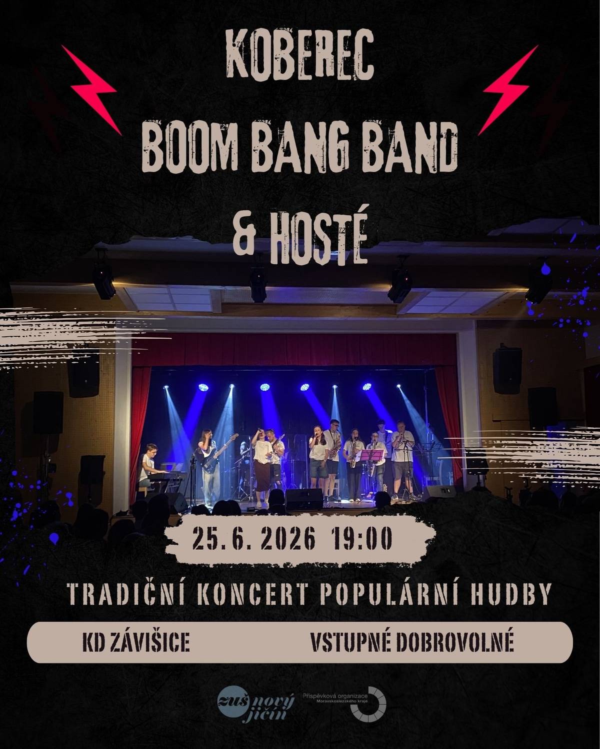 Srdečně Vás zveme na koncert populární hudby, který si pro Vás připravili žáci ZUŠ Nový Jičín. Přijďte si užít příjemný večer plný známých melodií v podání kapel Koberec, Boom Bang Band & hosté. 🎶 Koncert se uskuteční v sále KD U Kremlů. ✨ Vystoupí: Koberec, Boom Bang Band & hosté 📅 Datum: čtvrtek 25. 6. 2026 🕖 Začátek: 19:00 💰 Vstupné: dobrovolné Těšíme se na vaši účast a společný hudební zážitek! 🙌🎸🎤