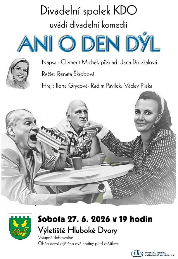 Obec Hluboké Dvory zve na jubilejní ročník letní divadelní sezóny ochotnických divadel, a to v sobotu 27. června 2026 od 19:00 hod. na Výletišti.