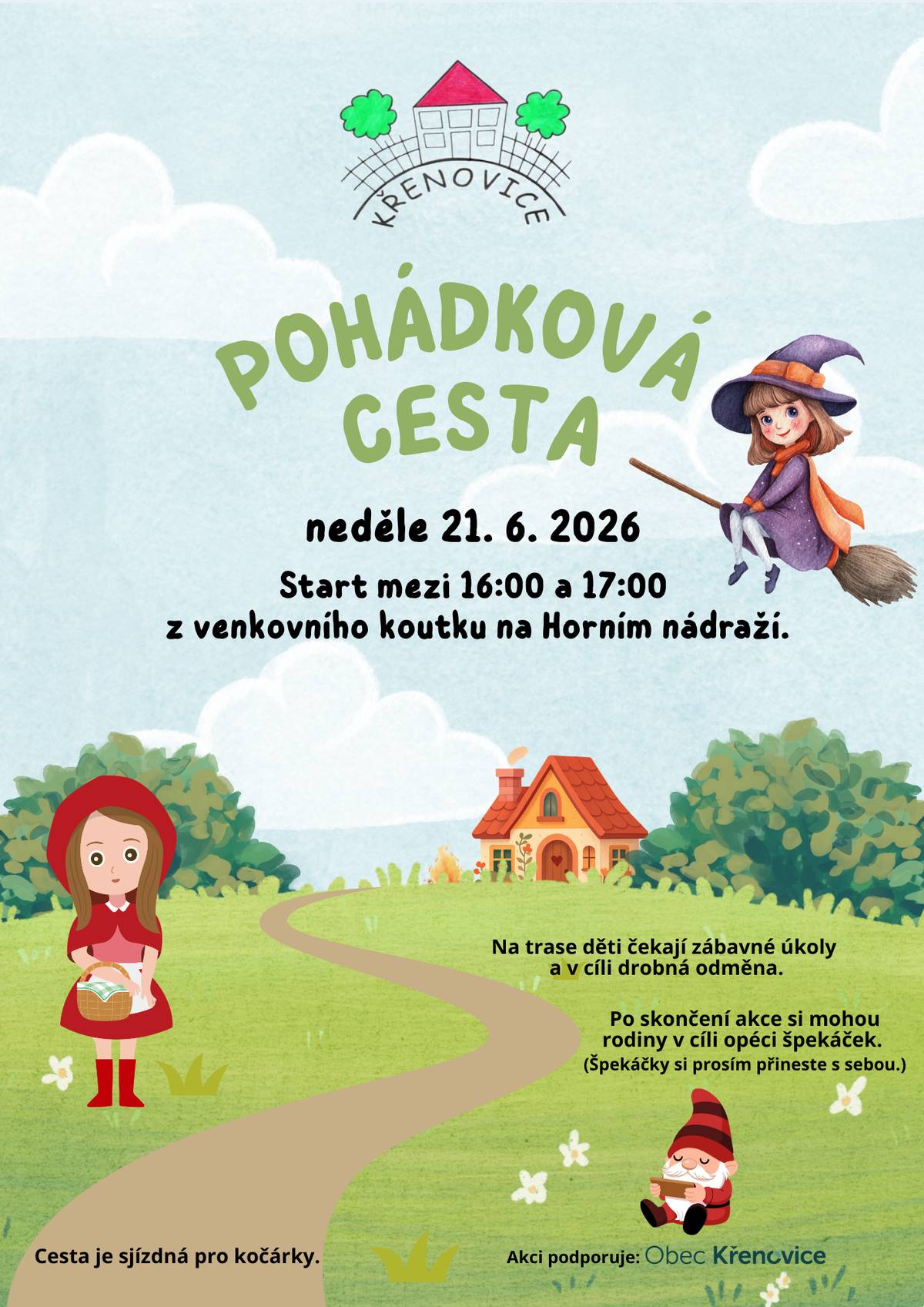 Pohádková cesta pro děti plná zábavných úkolů.  V cíli možnost opéct vlastní špekáčky.