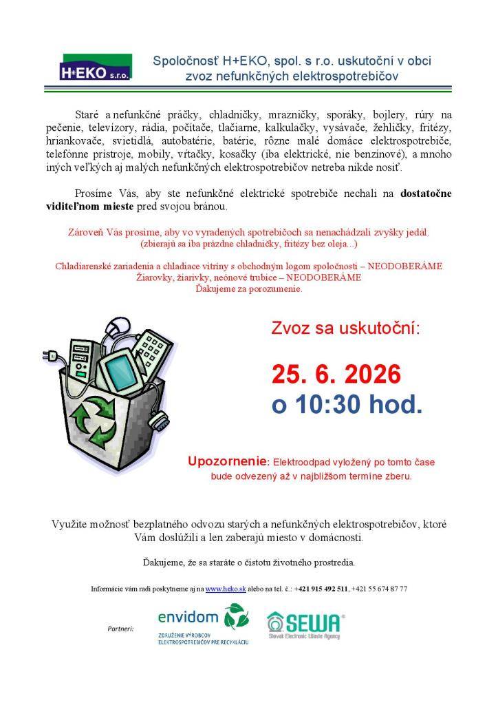 Zber elektroodpadu 25.06.2026