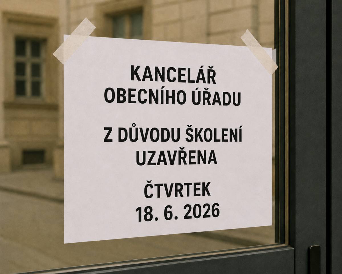 Informujeme občany, že ve čtvrtek 18. 6. 2026 bude z důvodu školení kancelář Obecního úřadu Zbyslavice uzavřena.