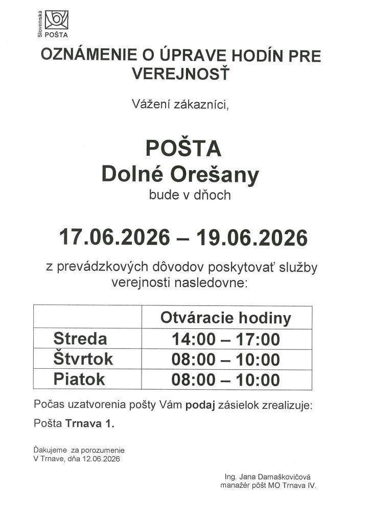 Pošta - zmena