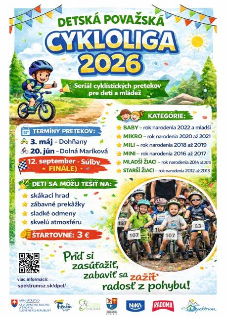 Milé deti a mládež, zapojte sa do cyklistickej súťaže v sobotu 20 júna 2026 na miestnom futbalovom ihrisku, alebo príďte povzbudiť svojich kamarátov.