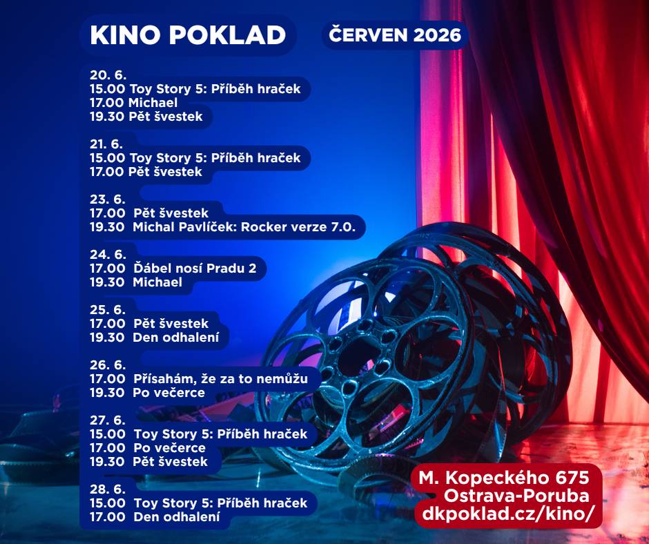 📍Výběr z kulturních, vzdělávacích či sportovních akcí v Porubě 👨👩👧👦 Festival v ulicích 📅 26. 6. 2026 | 🕓 13.00 📅 27. 6. 2026 | 🕓 13.00 🌐 festivalvulicich.cz ✅ Poklad 🎶 Klavírní úterý v Pokladu – Hlubiny klavírního světa 📅 23. 6. 2026 | 🕓 11.00 🌐 dkpoklad.cz  ✅ Knihovna města Ostravy – Opavská 🌼 Sousedská slavnost  📅 24. 6. 2026 | 🕔 16.00 🏫 pořádá KMO 🌐 kmo.cz ✅ Komunitní centrum Všichni spolu 🎓 Knižní SWAP aneb Vyměň staré knihy za nové 📅 24. 6. 2026 | 🕓 15.00 ℹ️ komunitkoVsichnispolu 🌐 zde  ✅ Galerie Dukla 🌼 Pod dlažbou je polystyren: výstave maleb Venduly Chalánkové 📅 23. 6. 2026 | 🕔 18.00 🌐 galerie-dukla.cz ✅ Zámek Poruba 👔 Flamenco & Orient 📅 25. 6. 2026 | 🕓 18.00 🌐 zamekporuba.cz