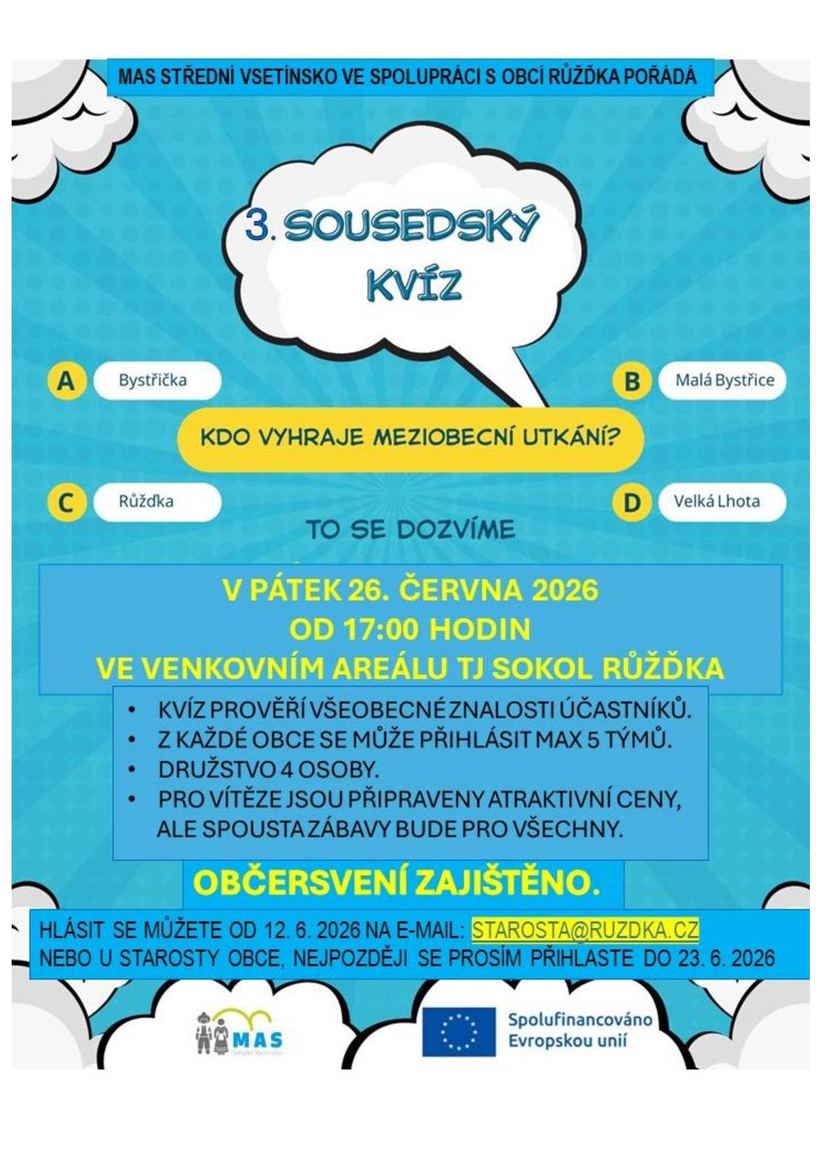 Pozvánka na Sousedský kvíz, tentokrát v Růžďce
