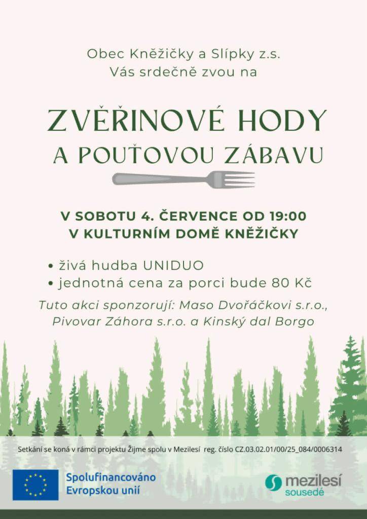 v sobotu 4. července 2026 od 19 hod. v Kulturním domě Kněžičky
