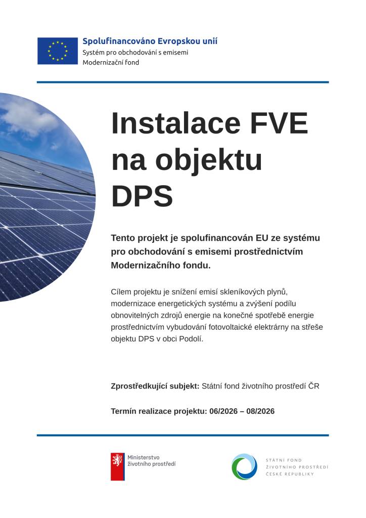 Tento projekt je spolufinancován EU ze systému  pro obchodování s emisemi prostřednictvím  Modernizačního fondu.