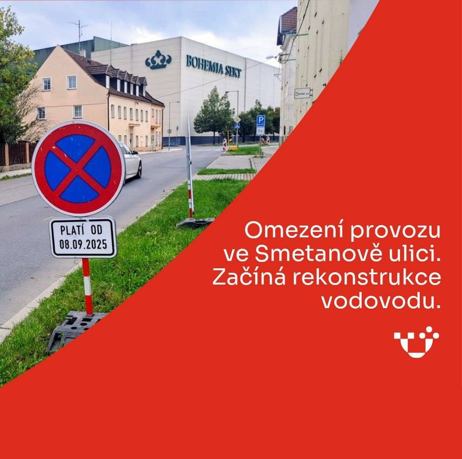 Od zítřka, tedy od 11.09.2025, dochází k částečnému omezení provozu ve Smetanově ulici, a to z důvodu rekonstrukce vodovodu v úseku Rašínova – Brožíkova.  Provoz bude řízen semafory, a to pouze v pracovní době stavby.  Omezení potrvá přibližně tři měsíce.