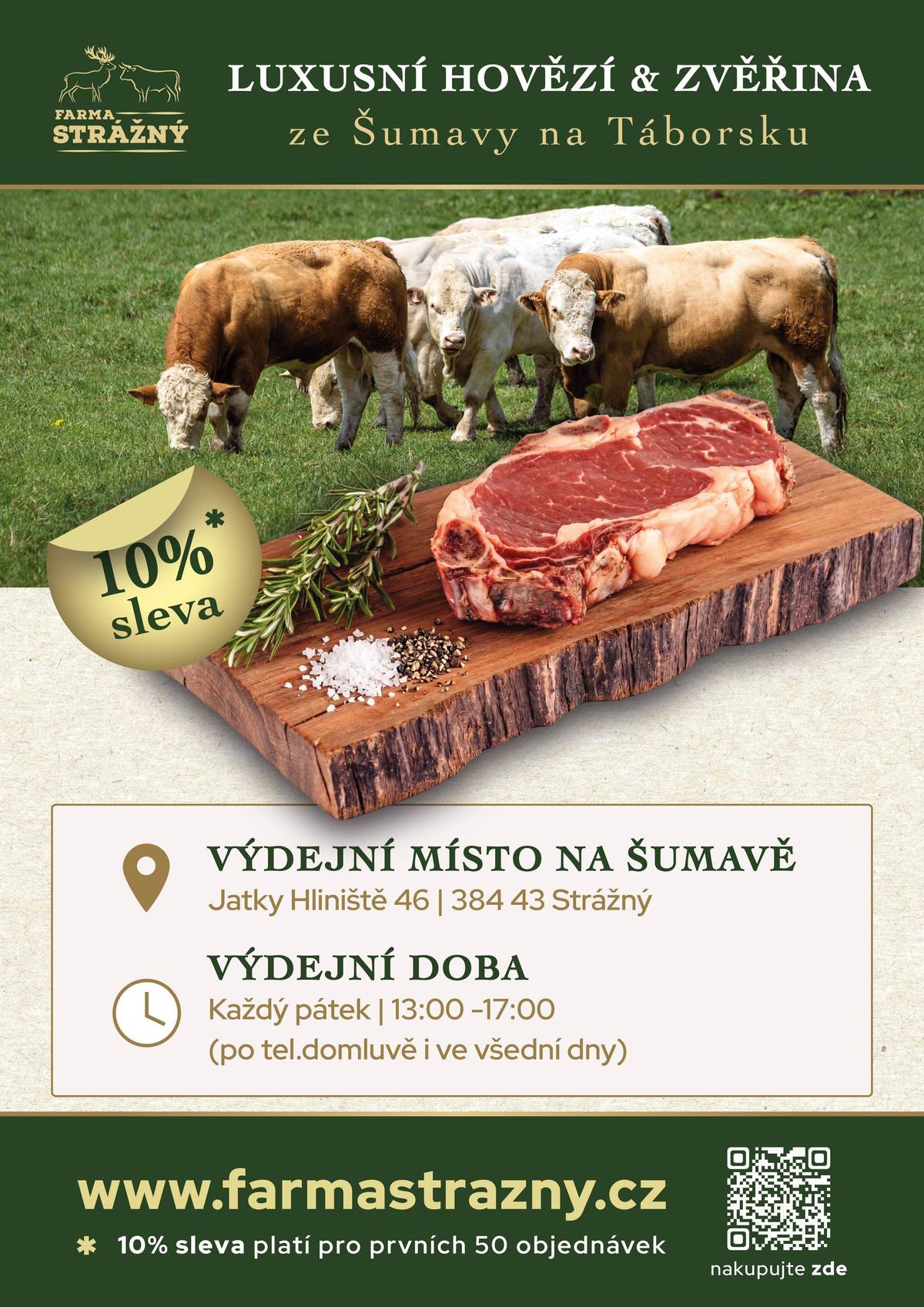 V nabídce hovězí a zvěřina a pro prvních 50 objednávek 10% sleva ...