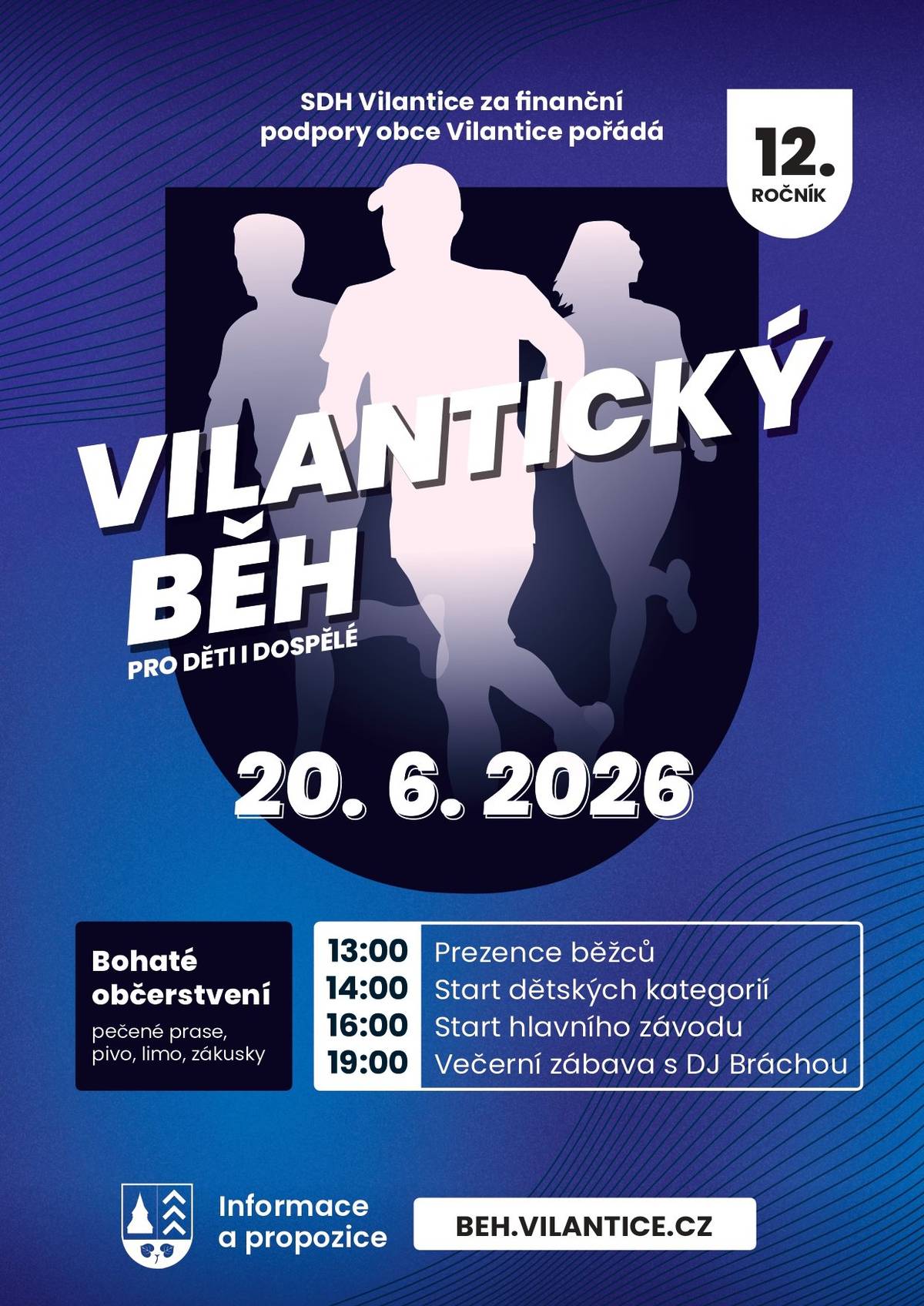 Vážení spoluobčané, kolegové z Vilantic nás požádali o zveřejnění informace o konání akce... Pan Michal Rejl píše - obracím se na Vás jménem Sboru dobrovolných hasičů Vilantice. Rádi bychom pozvali sportovní nadšence, běžce i rodiny s dětmi z Vaší obce na naši tradiční sportovní akci - Vilantický běh . Letos pořádáme dne 20. června 2026 již 12. ročník tohoto krosového závodu, který je určen pro všechny věkové kategorie – od nejmenších dětí až po dospělé. Rádi bychom Vás touto cestou poprosili o pomoc s rozšířením povědomí mezi Vašimi občany. Pokud je to možné, budeme velmi vděční za jakékoli zveřejnění krátké zprávy v některém z Vašich InfoKanálů pro občany… v příloze přikládám i plakát k akci.  Občerstvení zajištěno, pečené prasátko, zákusky, alko, limo. A večer bude zábava s DJ Bráchou.  Informace k akci: https://beh.vilantice.cz Událost: https://www.facebook.com/events/973405108548658/
