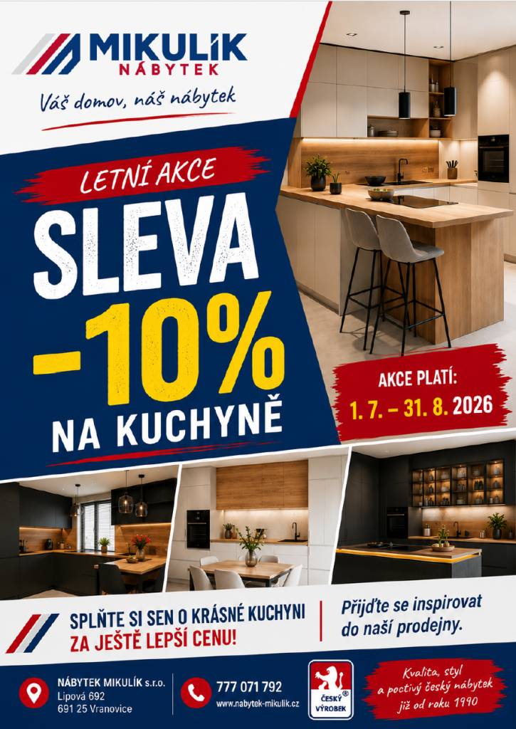 letní Akce na kuchyně  sleva 10 %