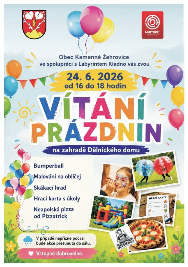 Ve středu 24. června od 16:00 do 18:00 hodin na zahradě Dělnického domu společně přivítáme začátek prázdnin. Můžete se těšit na bohatý program a spoustu zábavy.  V případě nepřízně počasí bude akce přesunuta do sálu.