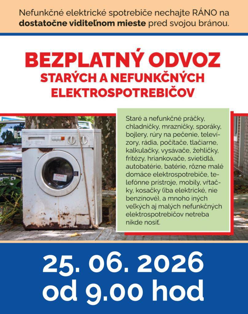 Vo štvrtok 25. júna sa v našej obci uskutoční zber nefunkčných elektrospotrebičov.