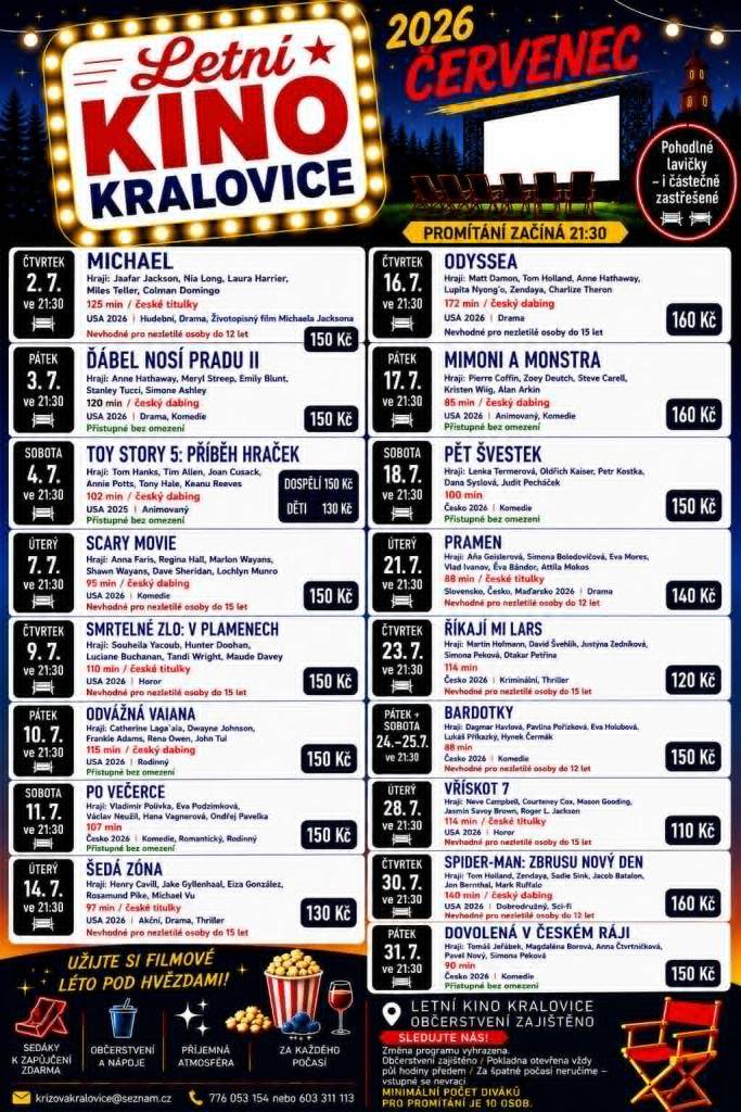 Program letního kina na červenec