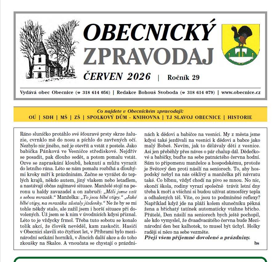 Obecnický zpravodaj - Červen 2026