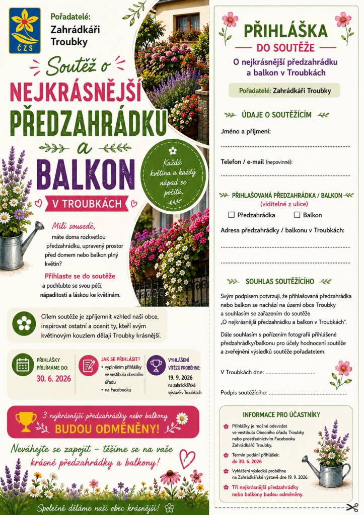 Soutěž O nejkrásnější předzahrádku a balkon v Troubkách