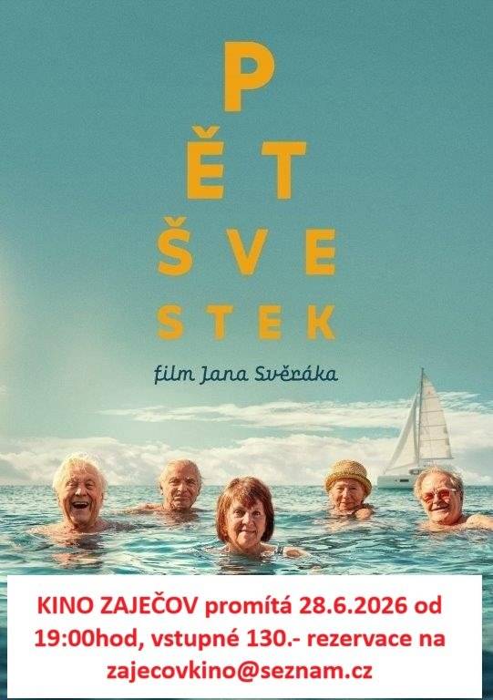 Kino Zaječov všechny srdečně zve na promítání filmu "Pět švestek" které proběhne 28.6.2026 od 19 h. Vstupenky je možné rezervovat na zajecovkino@seznam.cz.