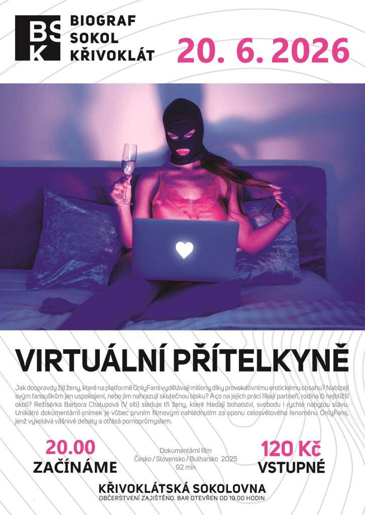 Pozvánka do kina na Křivoklátě na dokumentární film "Virtuální přítelkyně". Sobota 20. června 2026 od 20.00h.