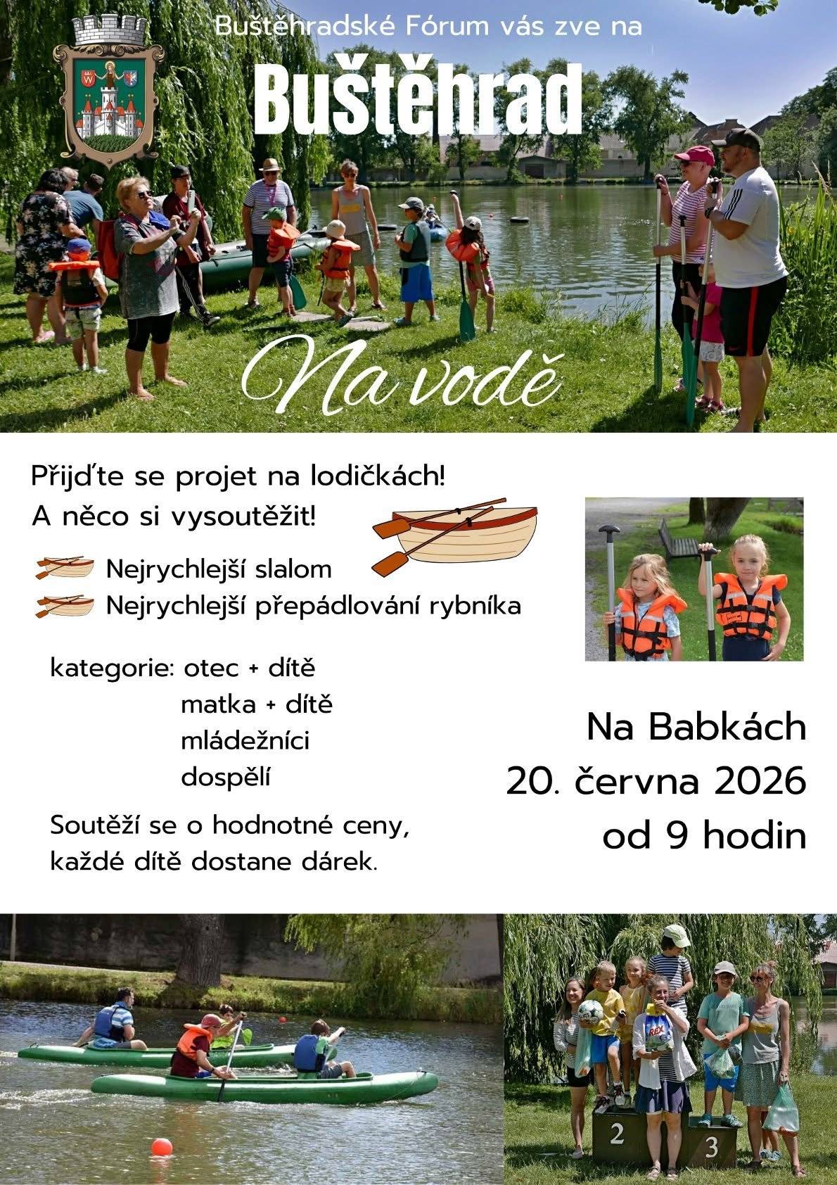 - Spolek Buštěhradské fórum, z.s. vás srdečně zve tuto sobotu 20.06.2026 od 9.00 hod. na projížďky po buštěhradském rybníku - na kánoi i na raftu. Kdo bude chtít může si zasoutěžit ve slalomu a rychlostní kanoistice. Pro účastníky jsou připraveny hezké a hodnotné ceny - kategorie matka-dítě, otec-dítě, mládež a dospělí. Všechny děti dostanou malou odměnu. Těší se na vás spolek Buštěhradské fórum   - přijďte strávit hezké dopoledne na vzduchu a na vodě.   - Základní škola a Mateřská škola Oty Pavla Buštěhrad hledá do svého kolektivu paní uklízečku/pana uklízeče na úklid tělocvičny - od pondělí do pátku, na hodinu denně. Kontakt: paní Chlumecká, tel. 312 250 530   S pozdravem a přáním pěkného dne   Jana Zemanová Městský úřad Buštěhrad