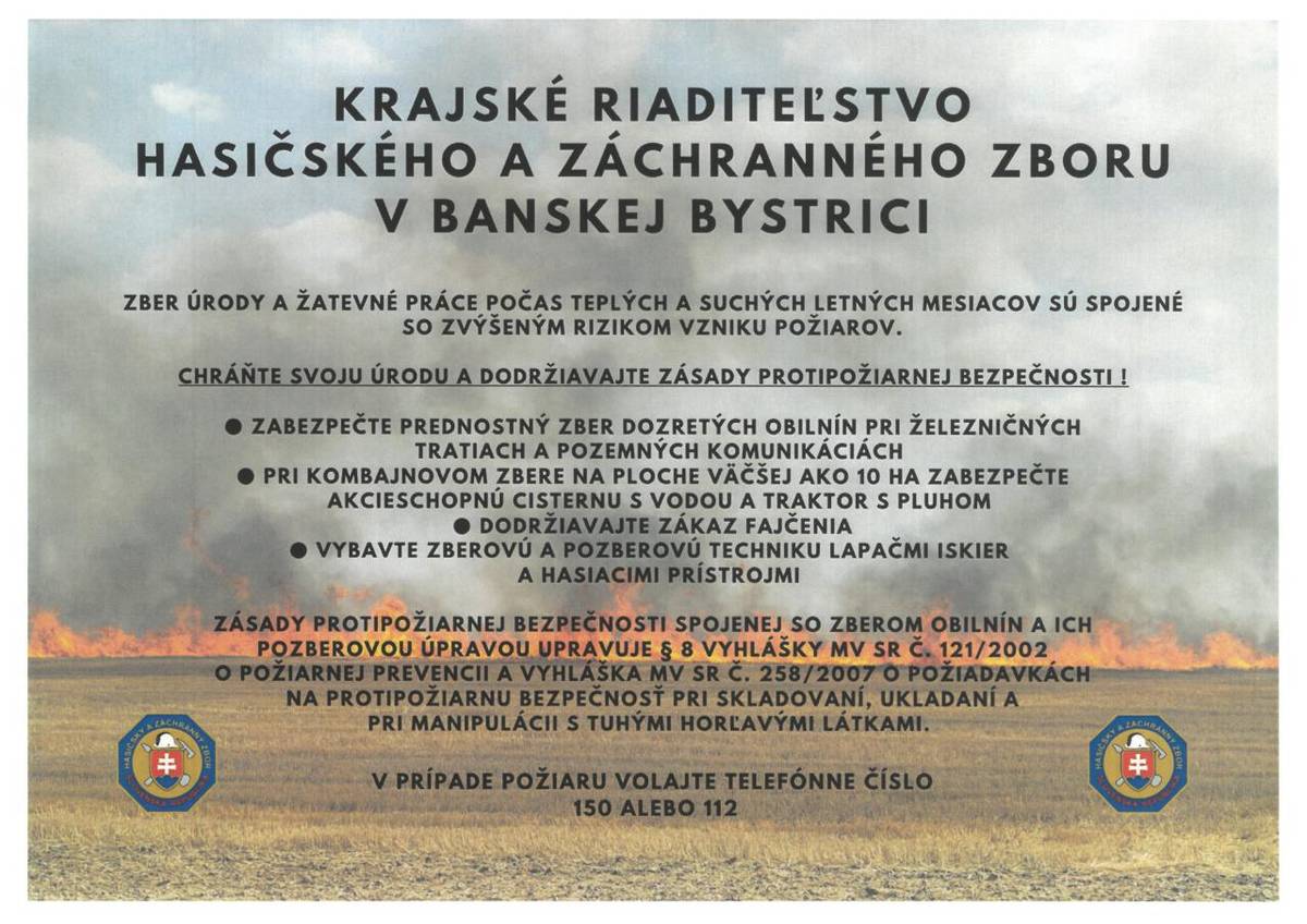Opatrenia ochrany pred požiarmi pri činnostiach so zvýšeným nebezpečenstvom vzniku požiaru – pri zbere obilnín, ich pozberovej úprave a skladovaní objemových krmovín a slamy