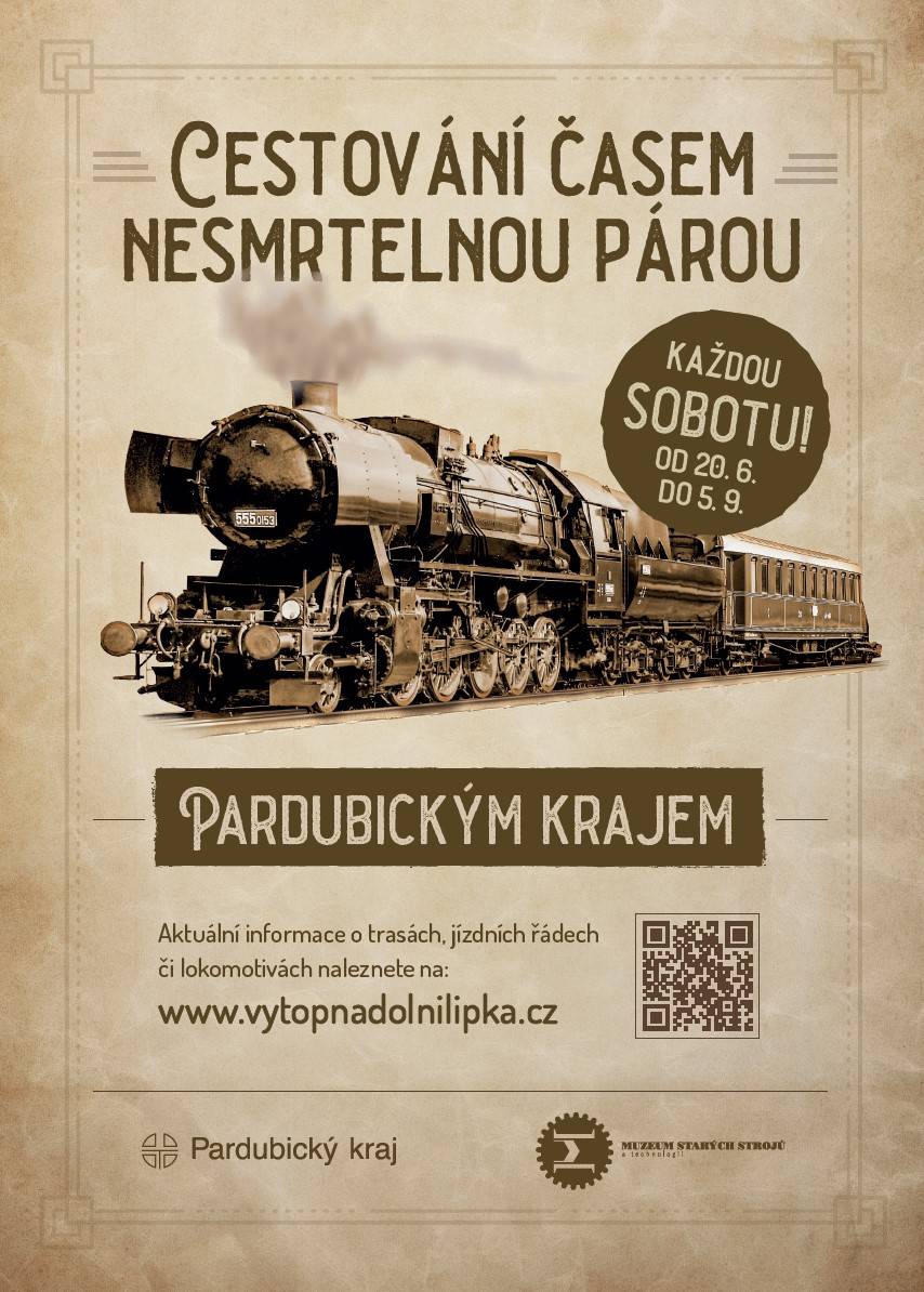 Nedílnou součástí léta v Pardubickém kraji jsou již několik let pravidelné sobotní jízdy parních vlaků. Letošní rok nebude výjimkou. První jízda se uskuteční již v sobotu 20. června, poslední pak 5. září. Novinkou bude mimo jiné možnost rezervace jízdenek, a to nejen do jídelního vozu, ale i do vyčleněných vagonů.  Odkaz na tiskovou zprávu Pardubického kraje: ZDE Odkaz na informace o jízdách: ZDE