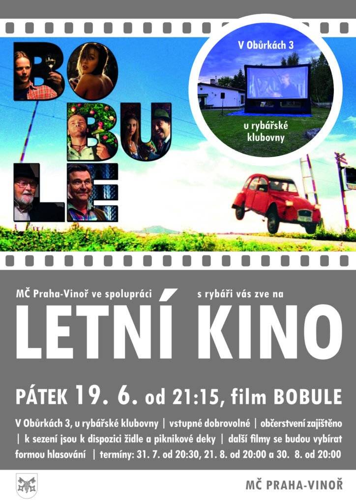 Pojďte si užít letní pohodu a prima film. K sezení budou židle a piknikové deky. Pokud si ale přinesete vlastní kempingové židličky, budete mít pohodlí. Občerstvení v rybářské klubovně. Těšíme se na vás.