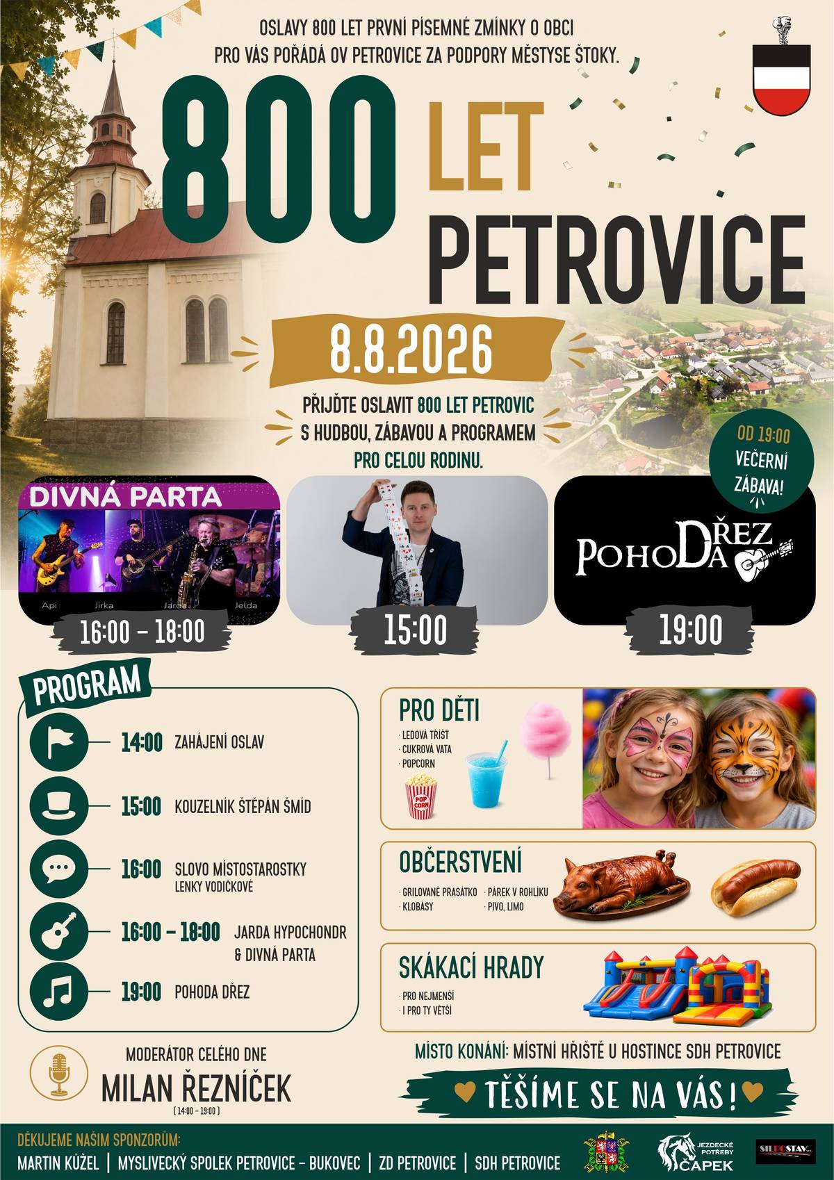 Pozvání do Petrovic - 8.8.2026, oslavy 800 let první písemné zmínky o obci