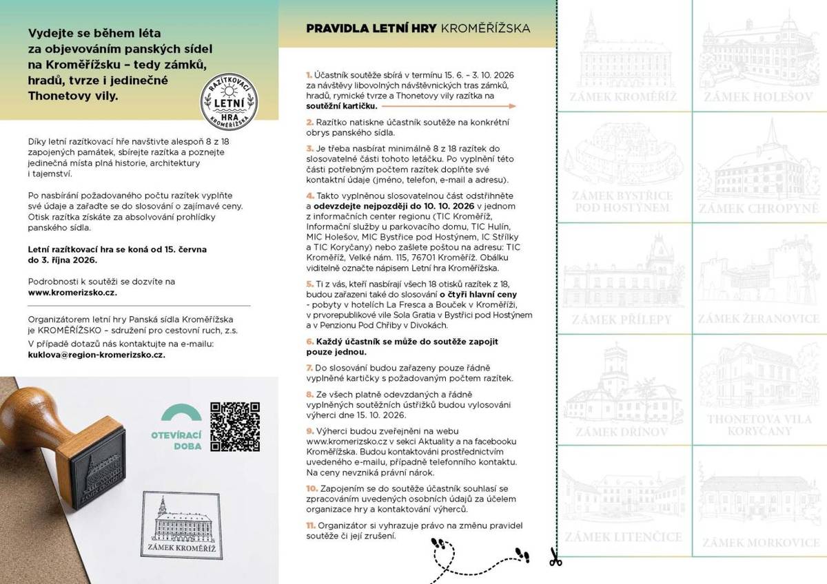 Vydejte se během léta    za objevováním panských sídel    na Kroměřížsku – tedy zámků,    hradů, tvrze i jedinečné    Thonetovy vily.