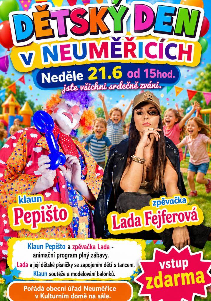 Dětský den Neuměřice 21. června 2026 od 15 hodin.