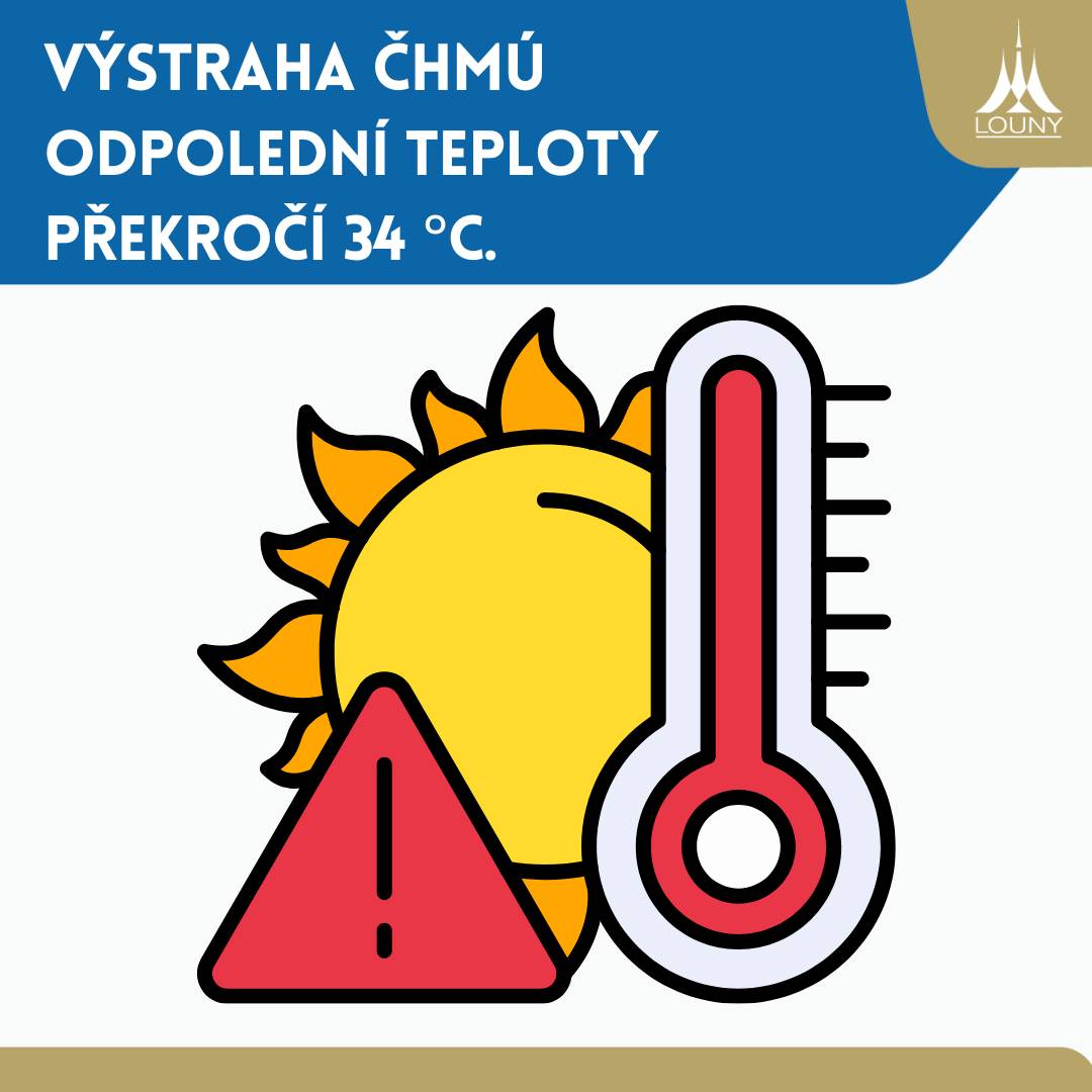 Na víkend vydal Český hydrometeorologický ústav výstrahu před velmi vysokými teplotami. Odpolední teploty překročí 34 °C. Doporučujeme omezit pobyt na přímém slunci v odpoledních hodinách, dodržovat pitný režim a věnovat zvýšenou pozornost dětem, seniorům a domácím zvířatům. Více informací sledujte na webu ČHMÚ. https://intranet.chmi.cz/