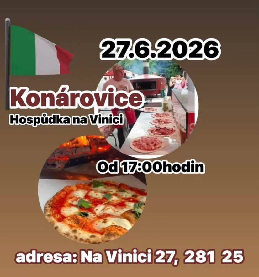 Pizzař Maurizio přijede 27.6.2026 od 17:00 hod. u Hospůdky na Vinici a bude připravovat čerstvou pizzu přímo z pece.