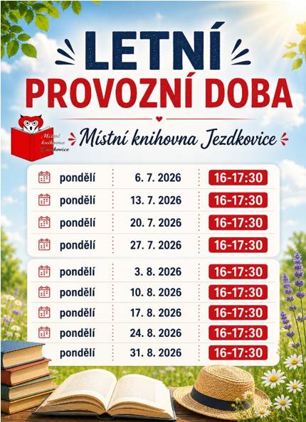 Dovolujeme si připomenout změnu letních provozních hodin knihovny.
