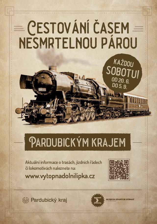 Pardubický kraj zve na pravidelné sobotní jízdy parním vlakem. Začíná se 20. června 2026 a poslední jízda se uskuteční 05. září 2026.