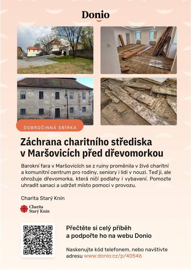 Charitní středisko v Maršovicích, které se změnilo z ruiny na živé centrum, je nyní ohroženo dřevomorkou. Tato houba ničí podlahy a vybavení, což může mít za následek omezení poskytovaných služeb. Pomozte nám uhradit sanaci a zajistit, aby toto důležité místo mohlo pokračovat ve své činnosti.