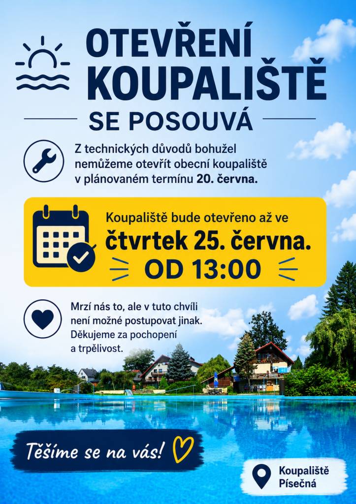 Změna termínu otevření obecního koupaliště