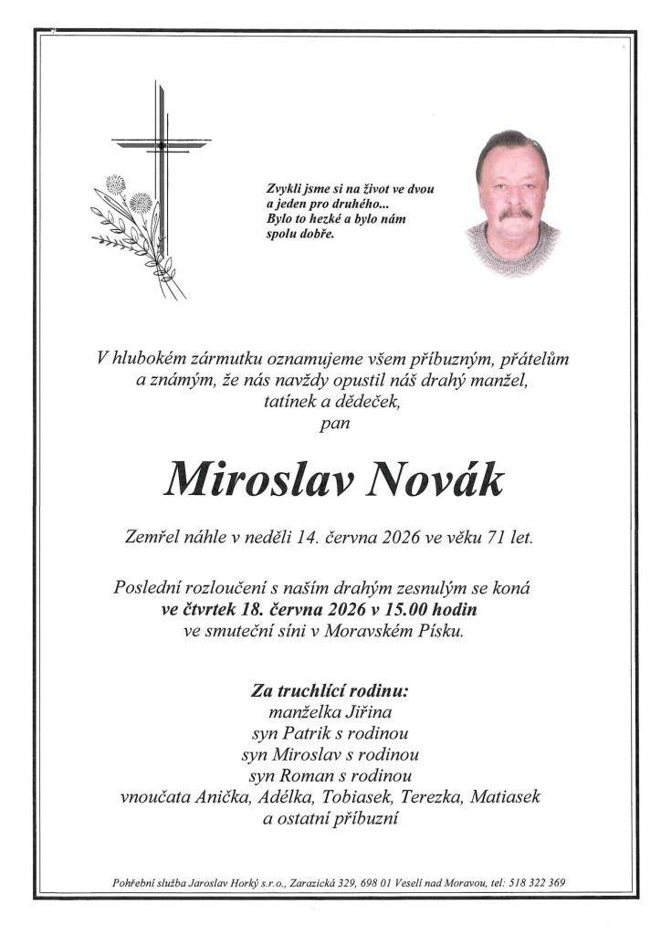 Smuteční oznámení Miroslav Novák