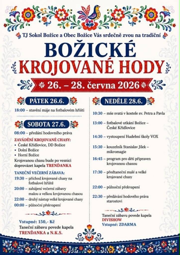 Božické hody proběhnou ve dnech 26. - 28. června 2026