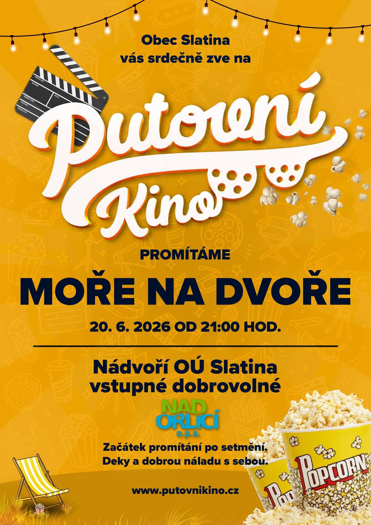Obec Slatina zve srubské občany v sobotu 20.6.2026 od 21 hodin na nádvoří OÚ Slatina na promítání filmu Moře na dvoře.