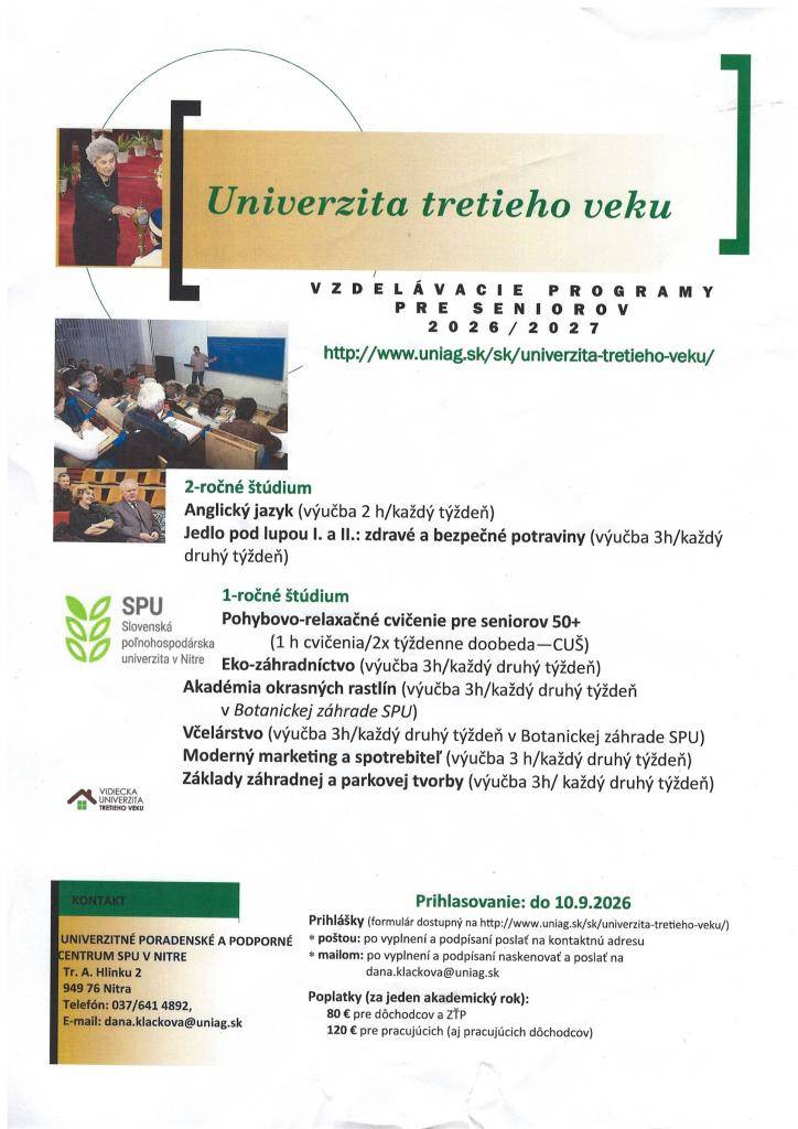 Vzdelávacie programy pre seniorov. Viac informácii nájdete na priloženom plagátiku.