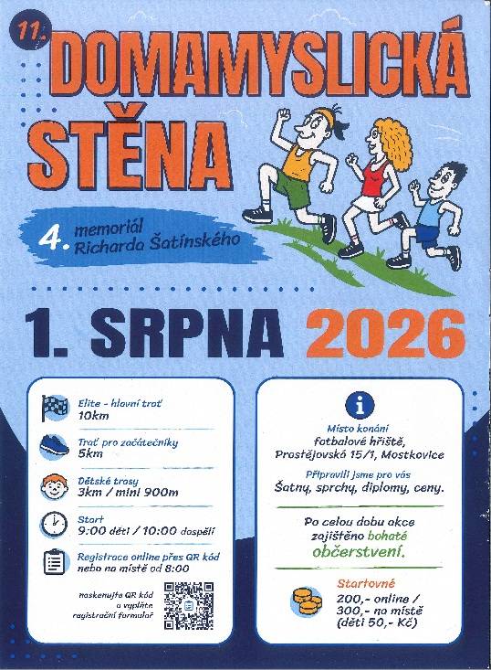 Závod se koná v sobotu 1. srpna 2026 v Mostkovicích. Akce zahrnuje trasy pro začátečníky o délce 5 km, dětské trasy 3 km a mini trasa 900 m. Hlavní závod pro zkušené běžce měří 10 km. Registrace probíhá online přes QR kód nebo na místě od 8:00.