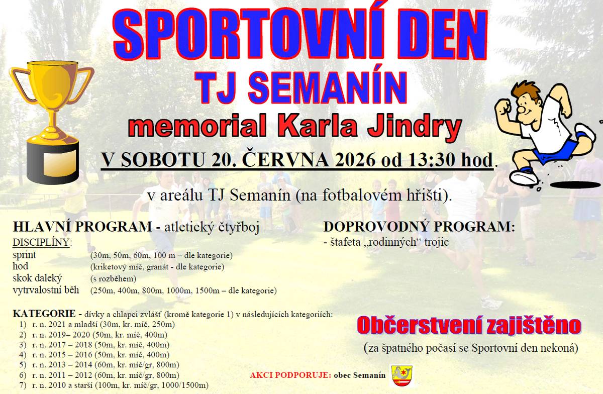 Memoriál Karla Jidndry  V sobotu 20.06.2026 od 13:30 v areále TJ Semaní