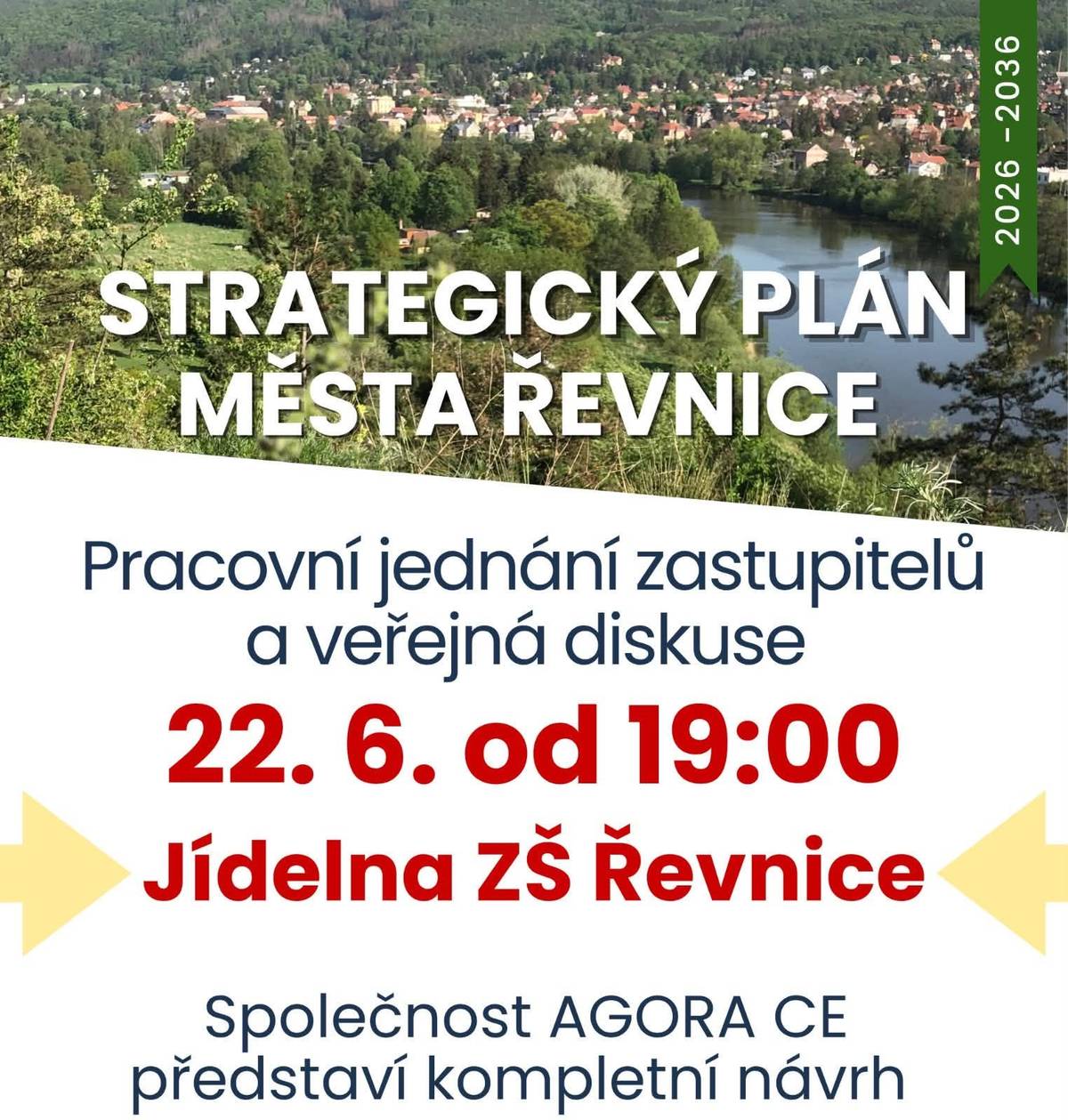 Srdečně zveme na pracovní jednání zastupitelů ke Strategickému plánu města na roky 2026 - 2036 Jednání se uskuteční v pondělí 22. června od 19.00 hodin.  Upozorňujeme na změnu místa!  Jednání a diskuse proběhnou v jídelně ZŠ Řevnice.  Společnost AGORA CE představí kompletní návrh strategického plánu města a proběhne k němu veřejná diskuze. Text strategického plánu naleznete na stránkách zpracovatelů strategického plánu v odkazu níže. Na webu je uveřejněno také vyhodnocení dotazníkového šetření, vyhodnocení předchozího strategického plánu, vstupní analýzy (socio-demografická analýza a finanční profil města). Najdete zde postupně i podrobnější shrnutí participačních setkání, která proběhla v dubnu a květnu a přinesla řadu konkrétních podnětů a námětů od přítomných občanů.  Pracovní verze strategického plánu