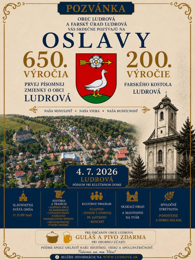 Pozvánka na oslavy 650. výročia obce Ludrová
