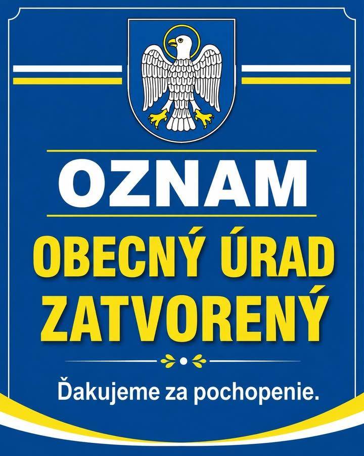 Oznamujeme občanom, že z dôvodu odstávky elektriny bude Obecný úrad dňa 18.6.2026 zatvorený. Ďakujeme za pochopeniehr ukázať príspevok na a href="https://www.facebook.com/576136354517748/posts/1613490667448973"b style="color: blue;"Facebook Obec Slovenská Ľupča/b/a img src="https://data.slovenskalupca.sk/_pocitadlo_titulka.php?id=6355b0303475cb52485a2e8f10e3d1dc"