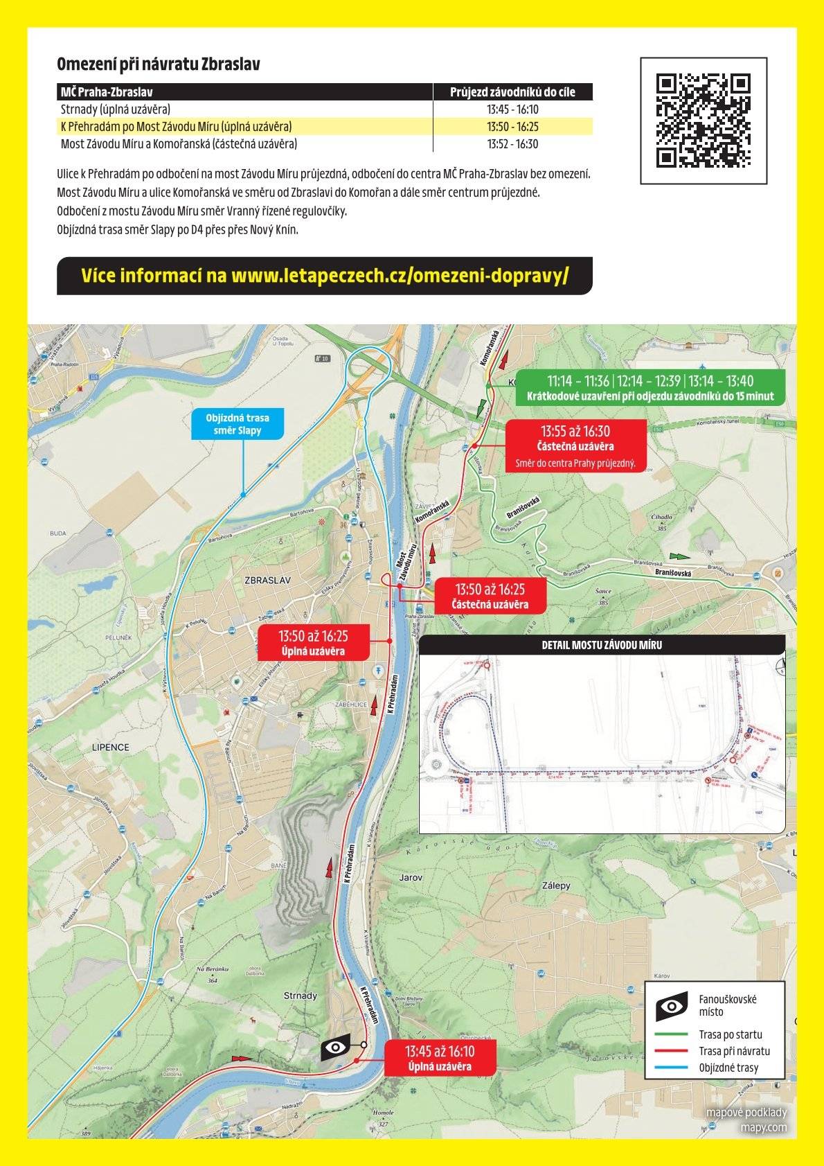 Už tuto sobotu 20. června projede Zbraslaví závod L’Etape Czech Republic by Tour de France. Dočasná dopravní omezení se dotknou ulic K Přehradám, Most Závodu míru a Komořanská. Podrobnosti o uzavírkách najdete v infografice nebo na webu zbraslavské radnice.