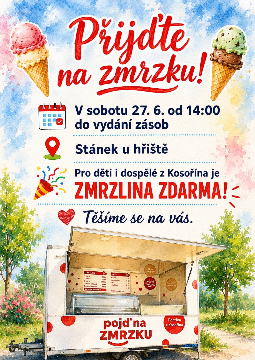 Dne 27.6.2026 od 14:00. Stánek u hřiště !!