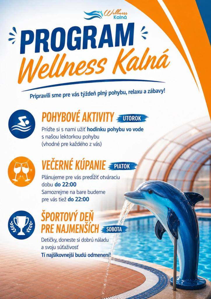Od soboty 27. júna 2026 bude Wellness Kalná opäť otvorené pre návštevníkov.  Pri tejto príležitosti sme pre vás pripravili týždenný program na otvorenie sezóny.  Srdečne vás pozývame a tešíme sa na vašu návštevu.