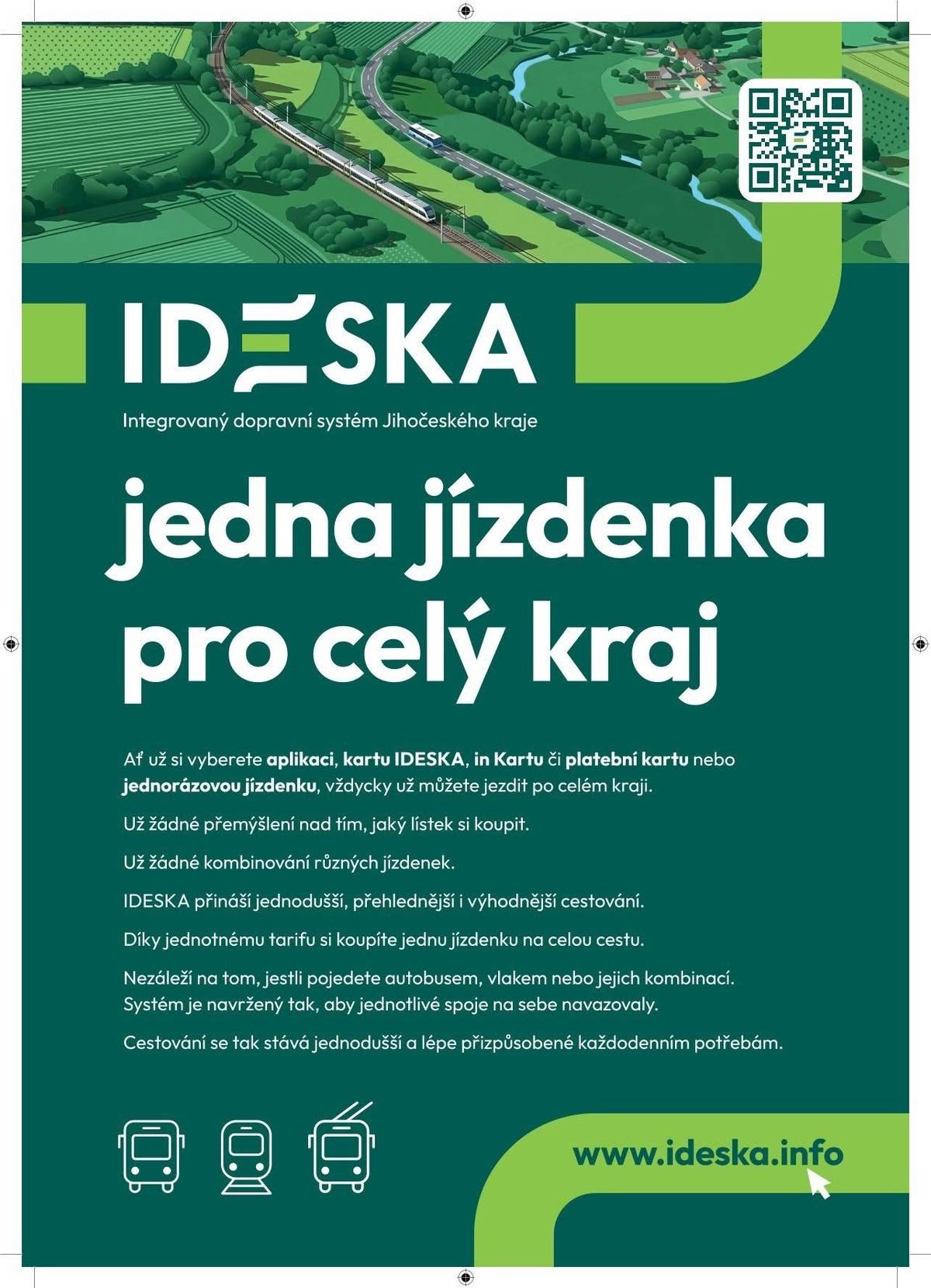 ✔️ Jedna jízdenka na autobus, vlak i MHD ✔️ Mobilní aplikace a dopravní karta ✔️ Výhodnější jízdné ✔️ Lepší návaznost spojů Více informací: 👉 www.ideska.info